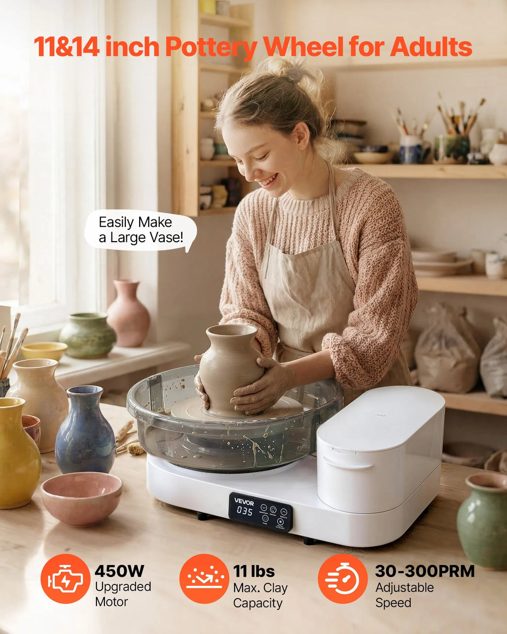 VEVOR Pottery Wheel for Adults, 36 and 28 cm Turntables, 450W Electric Table Top Pottery Wheel with Foot Pedal, 30-300 RPM Adjustable Speed